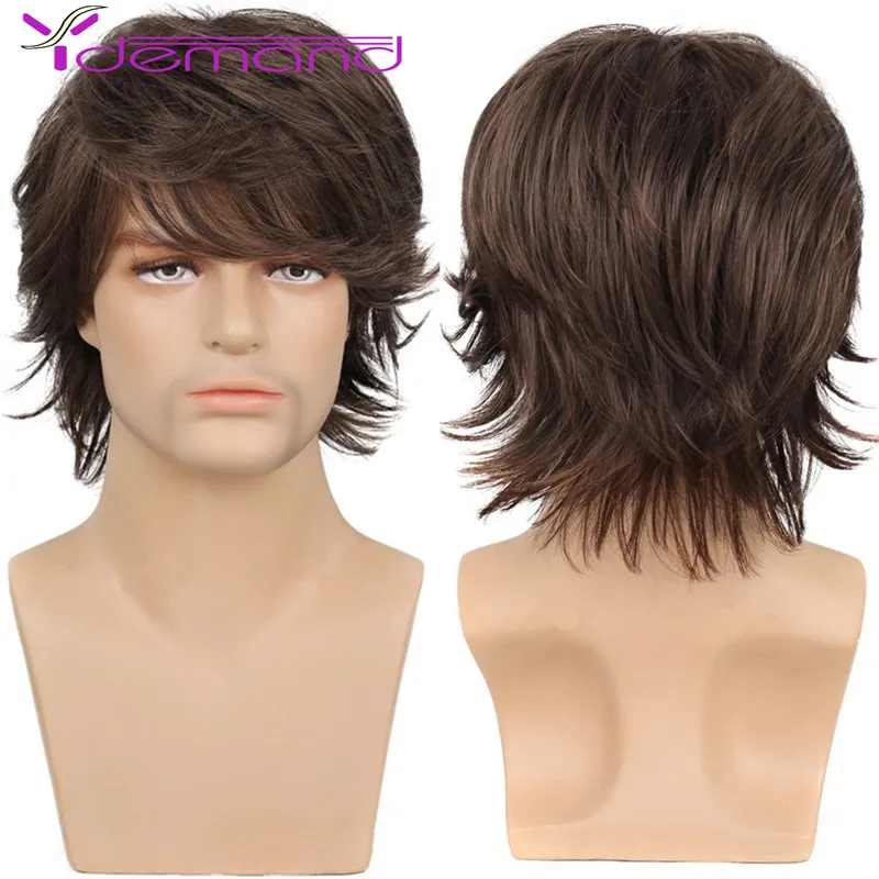Corte de Cabelo Demanda Perucas Masculinas Peruca Completa Sintética Onda Natural Marrom Pixie Curto Fleeciness Realista Alta Fibra Diariamente y