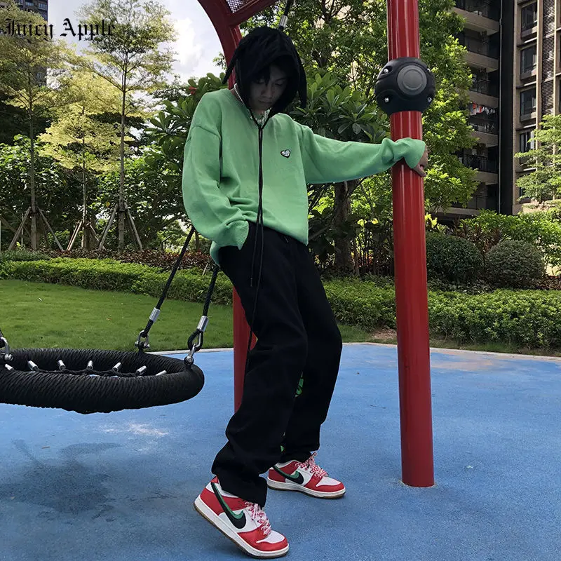 Juicy Apple Men Baggy Jeans Autumn New Style Korean Trend Embroidery Loose Straight Wide Leg Long Pants For And Women |