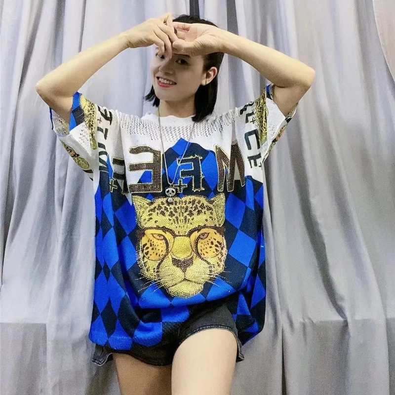 

Модные футболки с принтом, женская летняя одежда, повседневные топы с мультяшным рисунком, расшитые бисером, с коротким рукавом, женская одежда