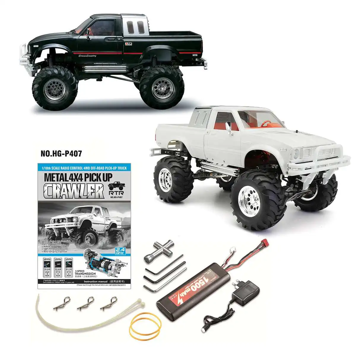 Радиоуправляемый автомобиль HG P407 2 4G 4WD гусеничный 1/10 металлический 4X4 пикап Rock