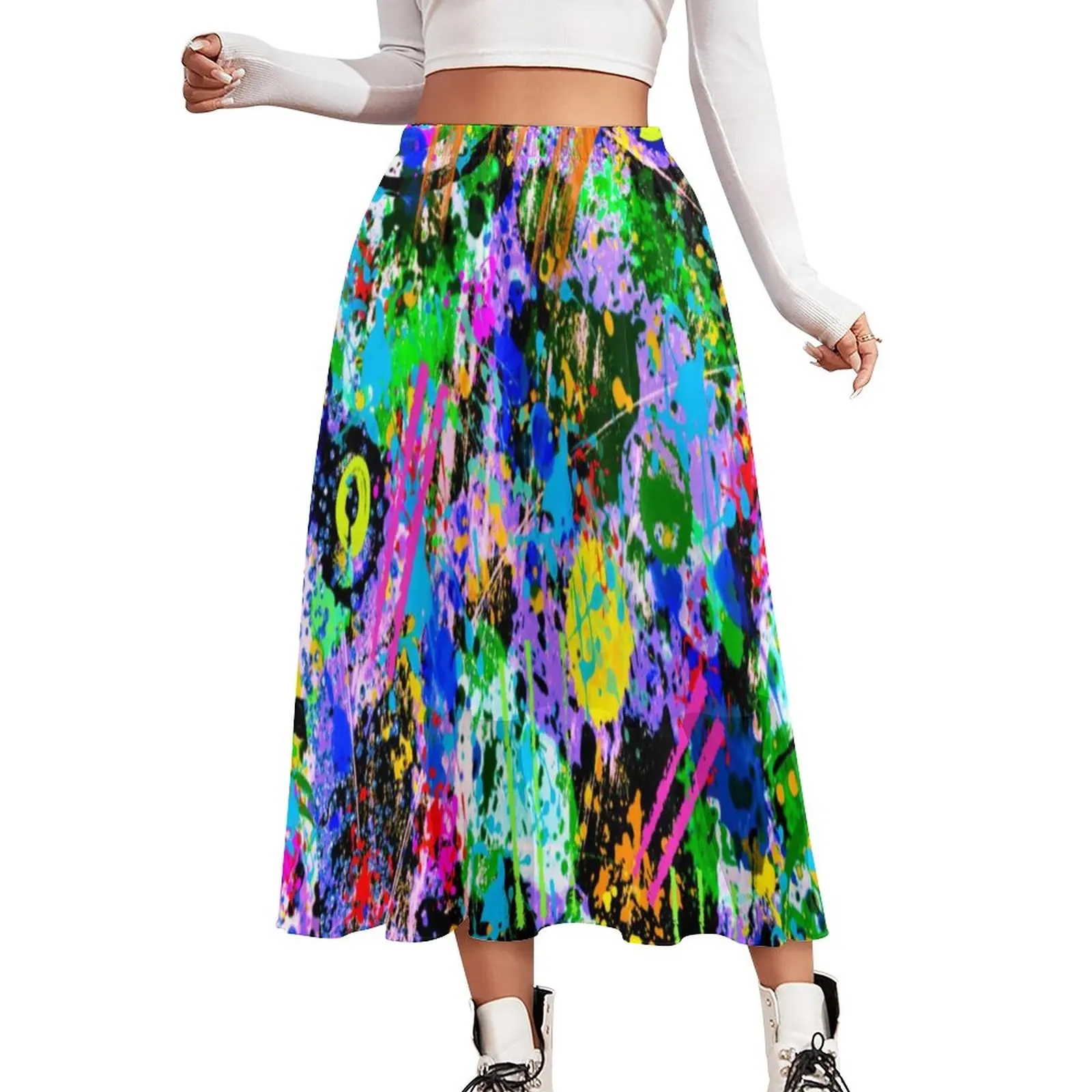 

Colorful Tie Dye Print Skirt Graffiti Carnival Trendy Long Skirts Elastic Waist Pattern Street Wear Casual Skirt Big Size 3XL 3X