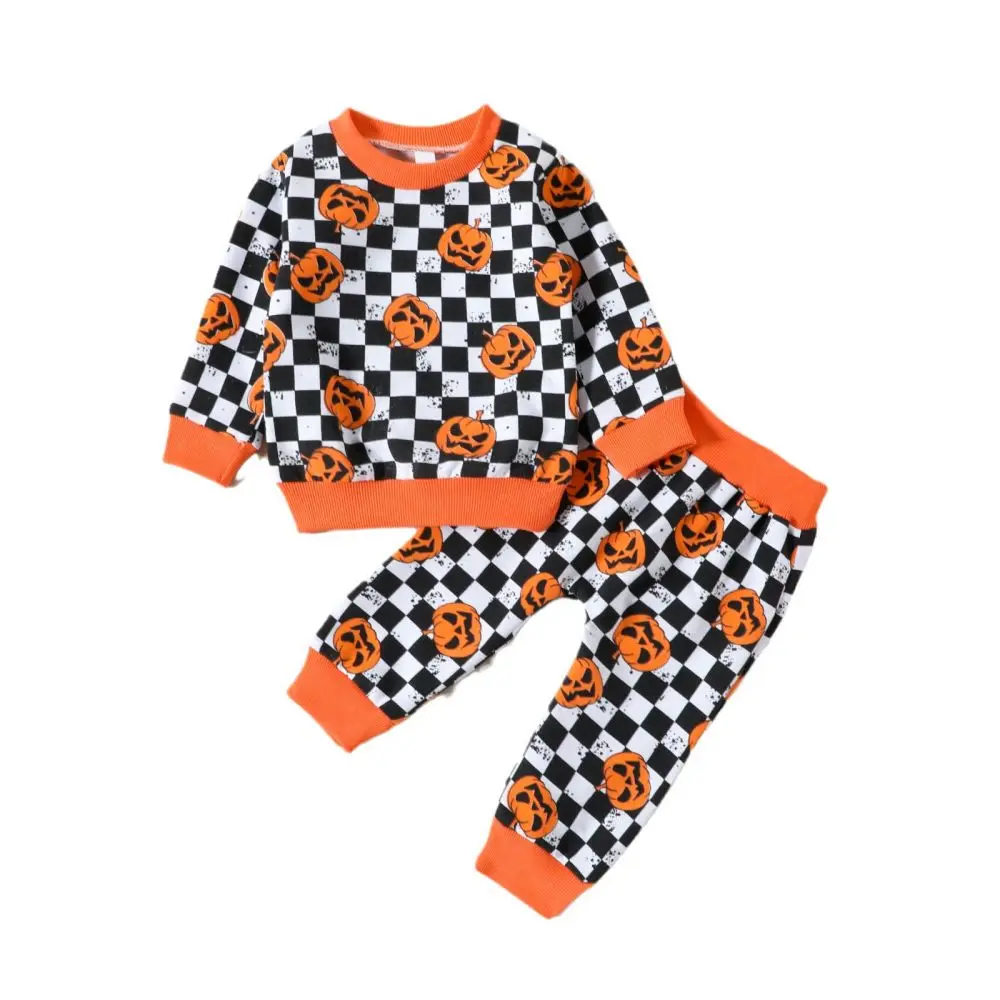 

Halloween Autumn Toddler Baby Girls Clothes Set Checkered Print Long Sleeves T-shirt Tops and Checkerboard Pants for 0-3 Years