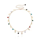 Чокер женский с подвеской-крестом, чокер в богемном стиле с кулоном в форме сердца, цвет золото и серебро, бижутерия для свадебной вечеринки