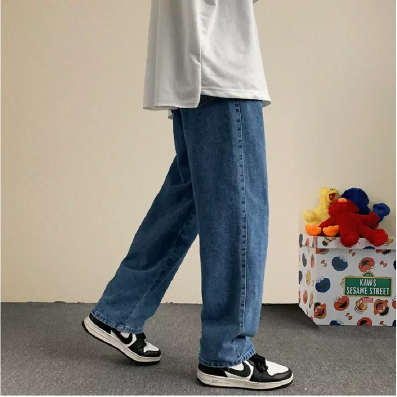 2022New Fashion Men Wide Leg Jeans Spring Autumn New Streetwear Straight Baggy Denim Pants Male Casual Trousers Black gray/Blue