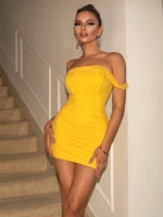 sexy short cocktail party dresses 2022 strapless halter backless yellow greed pleat prom dress for women slim formal evening