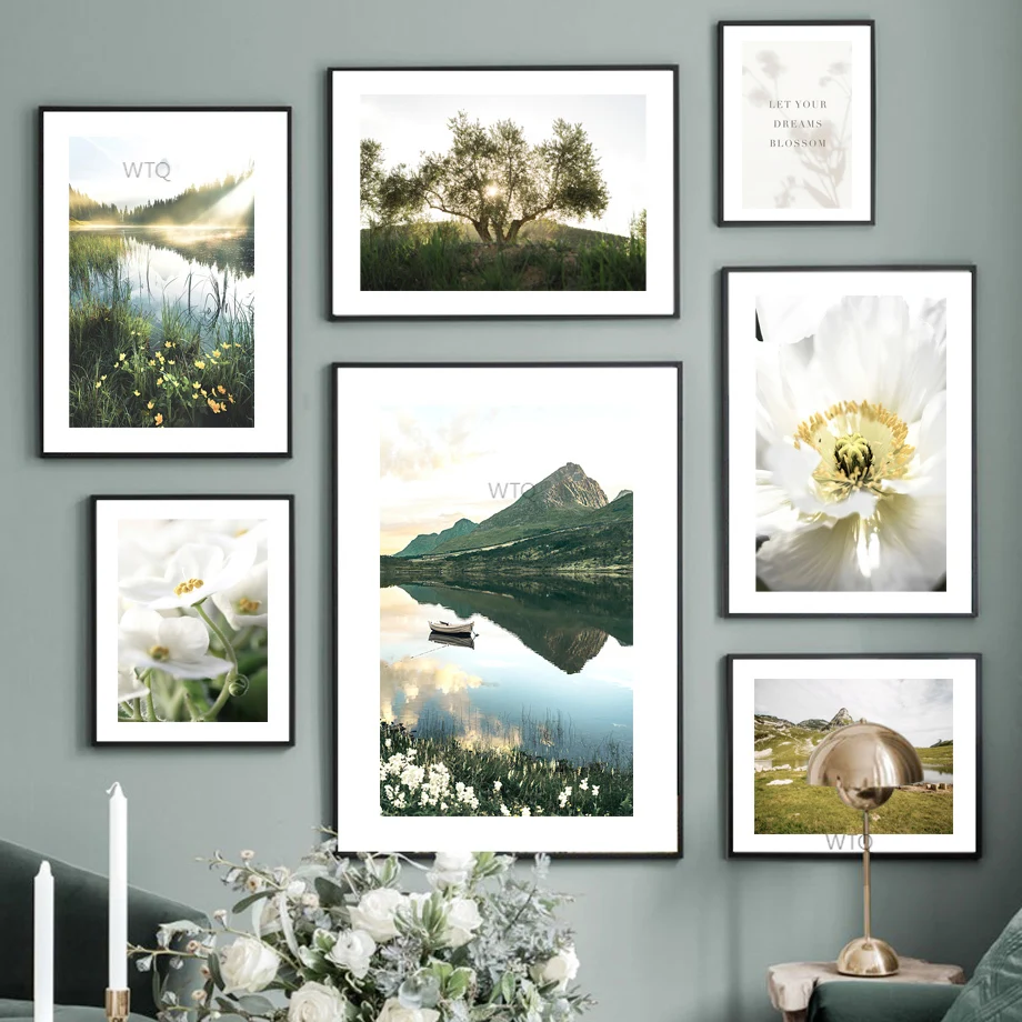 

Natural Lofoten Lake Mountain Blooming Poppy Flower Nordic Poster Wall Art Print Canvas Painting Decor Pictures For Living Room