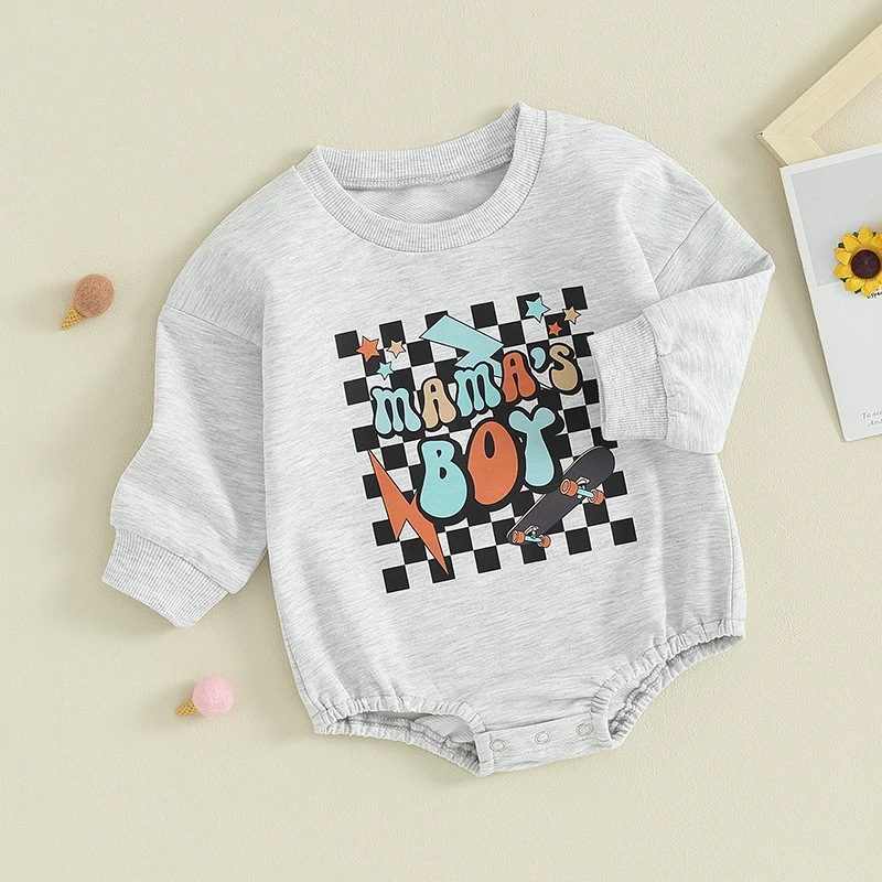 

Осенний Свободный комбинезон для маленьких девочек и мальчиков, повседневный комбинезон с длинным рукавом, круглым вырезом и буквенным принтом в клетку