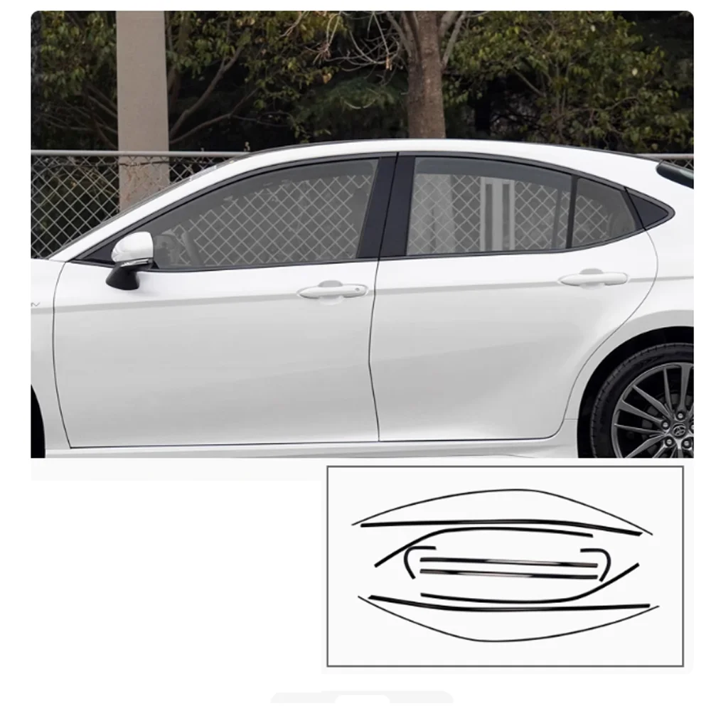 

Накладки на оконную раму для Toyota Camry XV80 Hybrid LE SE 2025 ~ 2027, черная крышка из нержавеющей стали, аксессуары для стайлинга автомобилей