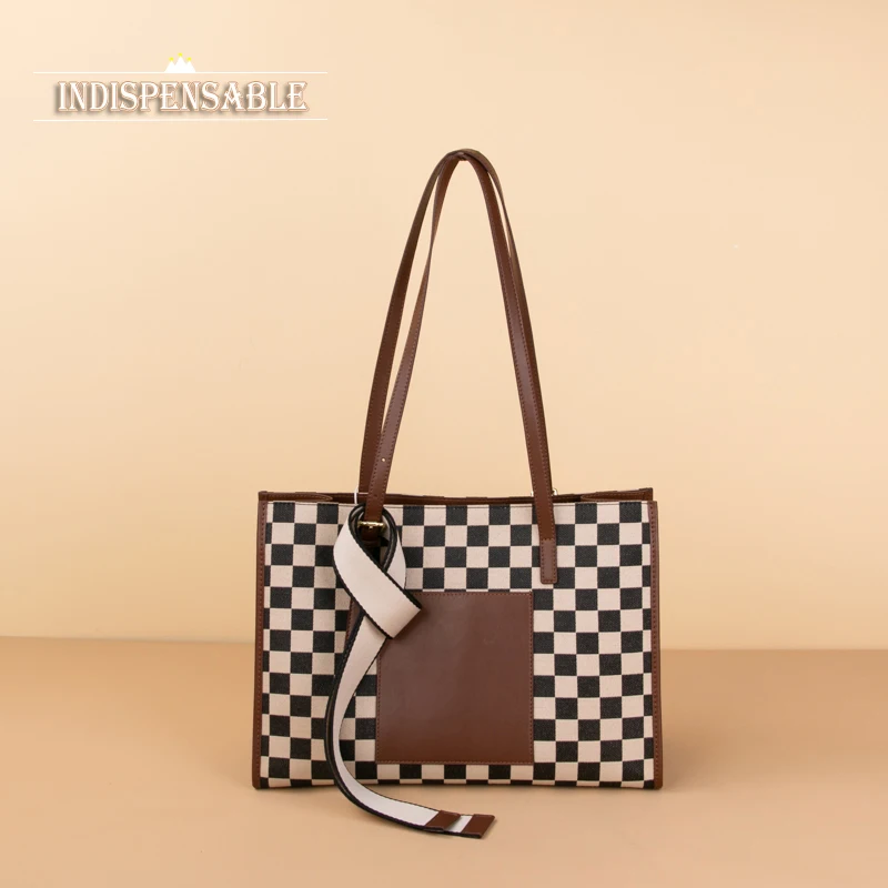 

Knitted Checkerboard Women's Shoulder Bag Hit Color Plaid Ladies Small Tote Shopping Bags Retro Female Clutches Purse Handbags