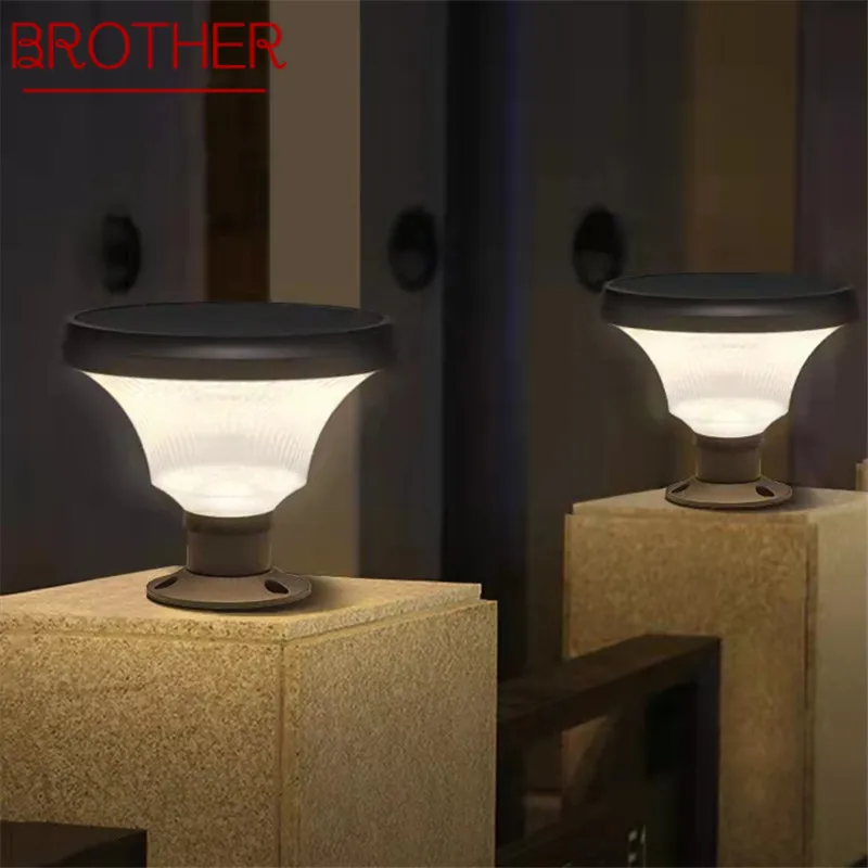 

BROTHER Modern Nordic Post Lamp Creative Waterproof Courtyard Outdoor LED Solar Column Light for Garden Balcony Porch Decor