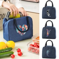 kids portable insulated lunch bags feather printed cooler box ice pack women thermal lonchers bag for food picnic handbags work