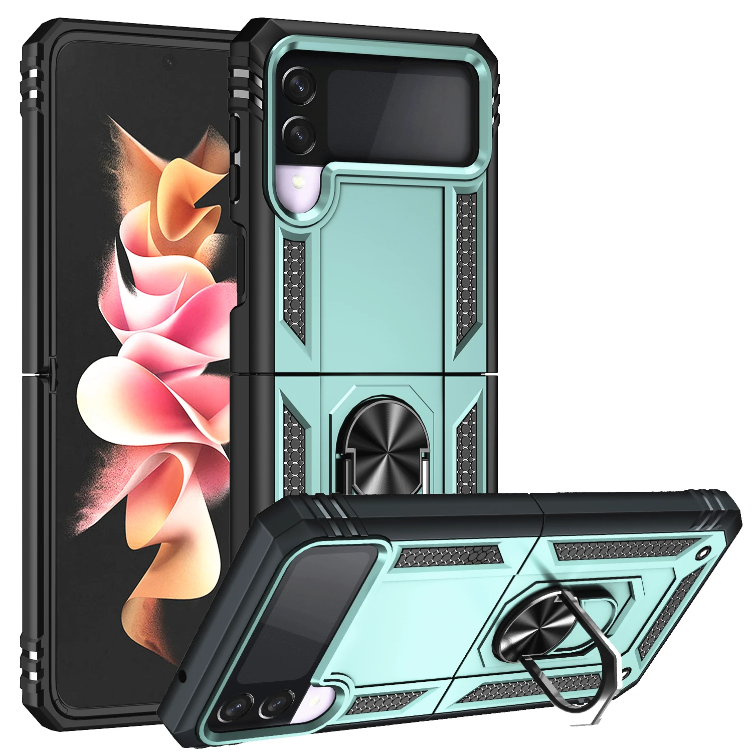 

Kickstand Shockproof Ring Holder Hard Case for Samsung Galaxy Z Flip 3 5G Flip3 Anti-Knock Protective Magnetic Cover Funda