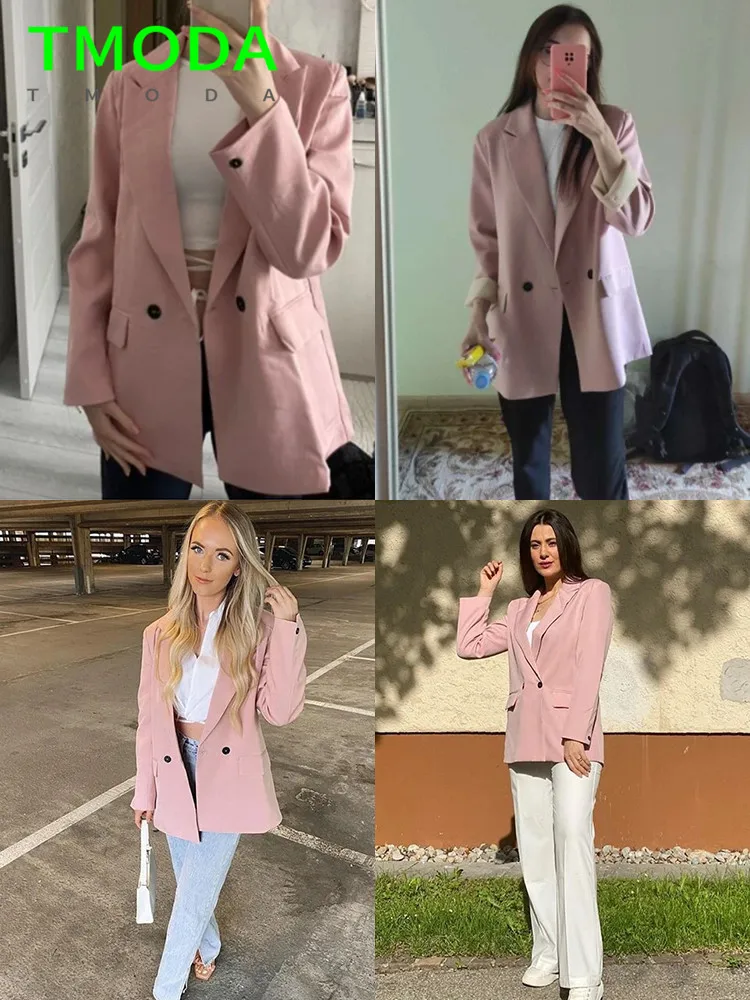 Женский двубортный Блейзер-оверсайз TMODA офисное классическое Свободное пальто