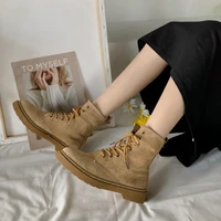spring autumn 2022 platform boots for women fashion retro flock ankle riding equestrian square heel lace up shoes woman boots