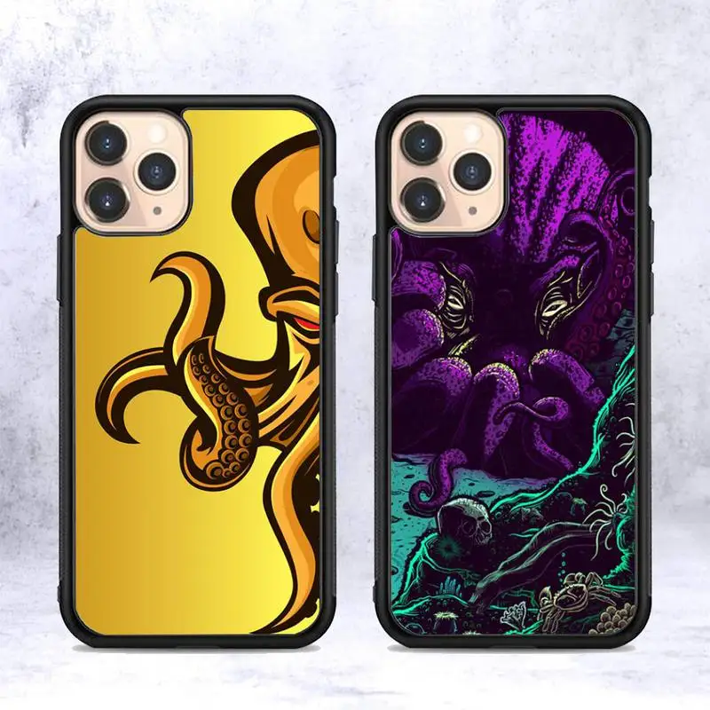 

FHNBLJ Octopus art Phone Case Silicone PC+TPU Case for iPhone 11 12 13 Pro Max 8 7 6 Plus X SE XR Hard Fundas