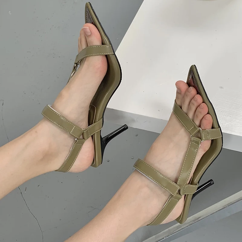 

Fashion 2022 Pointed Toe Female Casual Outdoor Slides Buckle Strap Elegant Women Pumps Sandals Ladies High Heels Shoes