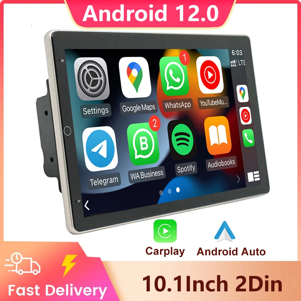 

Universal 2 din Rotate Android 12 Car Radio Auto Apply Carplay Vedio Multimedia Player Bluetooth Wifi GPS Navi 10" Screen