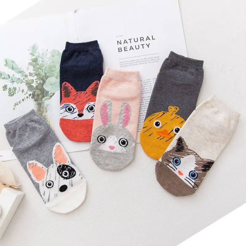 5Pairs/Lot Animal Cartoon Food Fruit Avocado Cute Socks Happy Kawaii Cotton Ankle Funny Casual Christmas Socks Women Unisex35-40