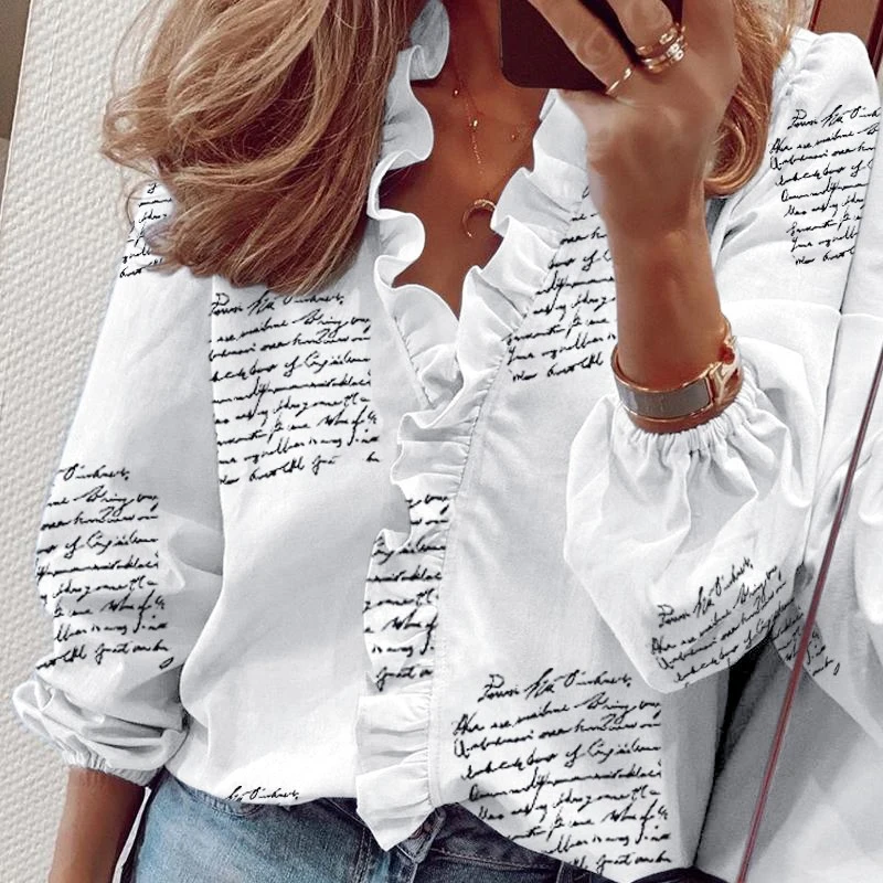 

Ruffle Ruched Blouse Women Boho V Neck Pineapple Letter Grass Print Shirt Summer Short Sleeve Beach Streetwear Female Blusa Tops