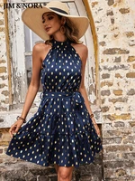 jim nora women 2022 sexy sleeveless dot printed midi dresses straps a line vestidos casual hoilday summer beach sundress