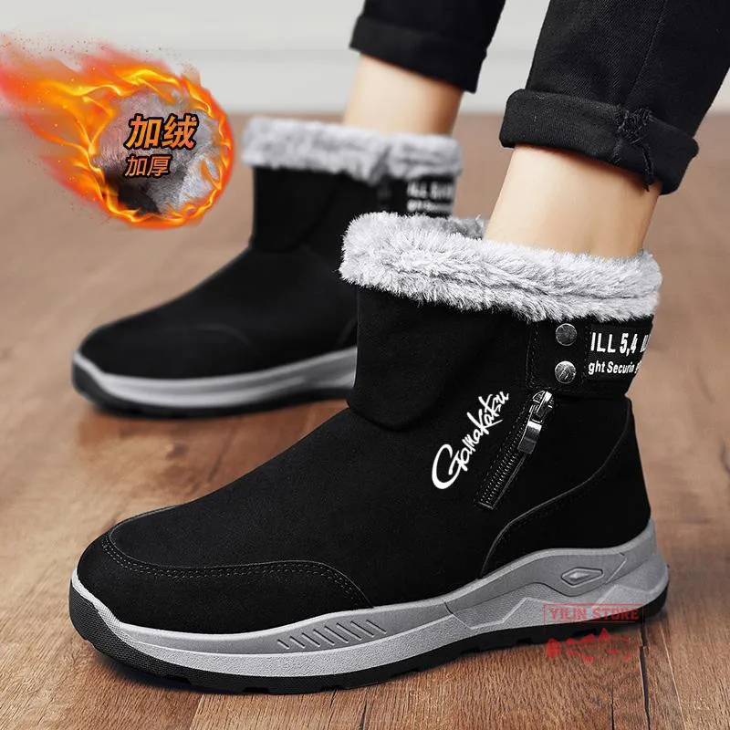 

Men's Fishing Shoes Winter Warm Plush Thick Soled Snow Cotton Boots Fashion Middle Top Sport Shoes Outdoor Non-slip Hiking Shoes