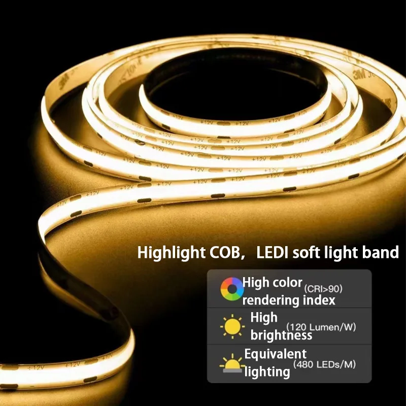 

5M 320 480 LEDs/m UL Listed COB LED Strip Light 16.4ft High Density Flexible Tape Ribbon 3000-6500K RA90 Led Lights DC12V 24V