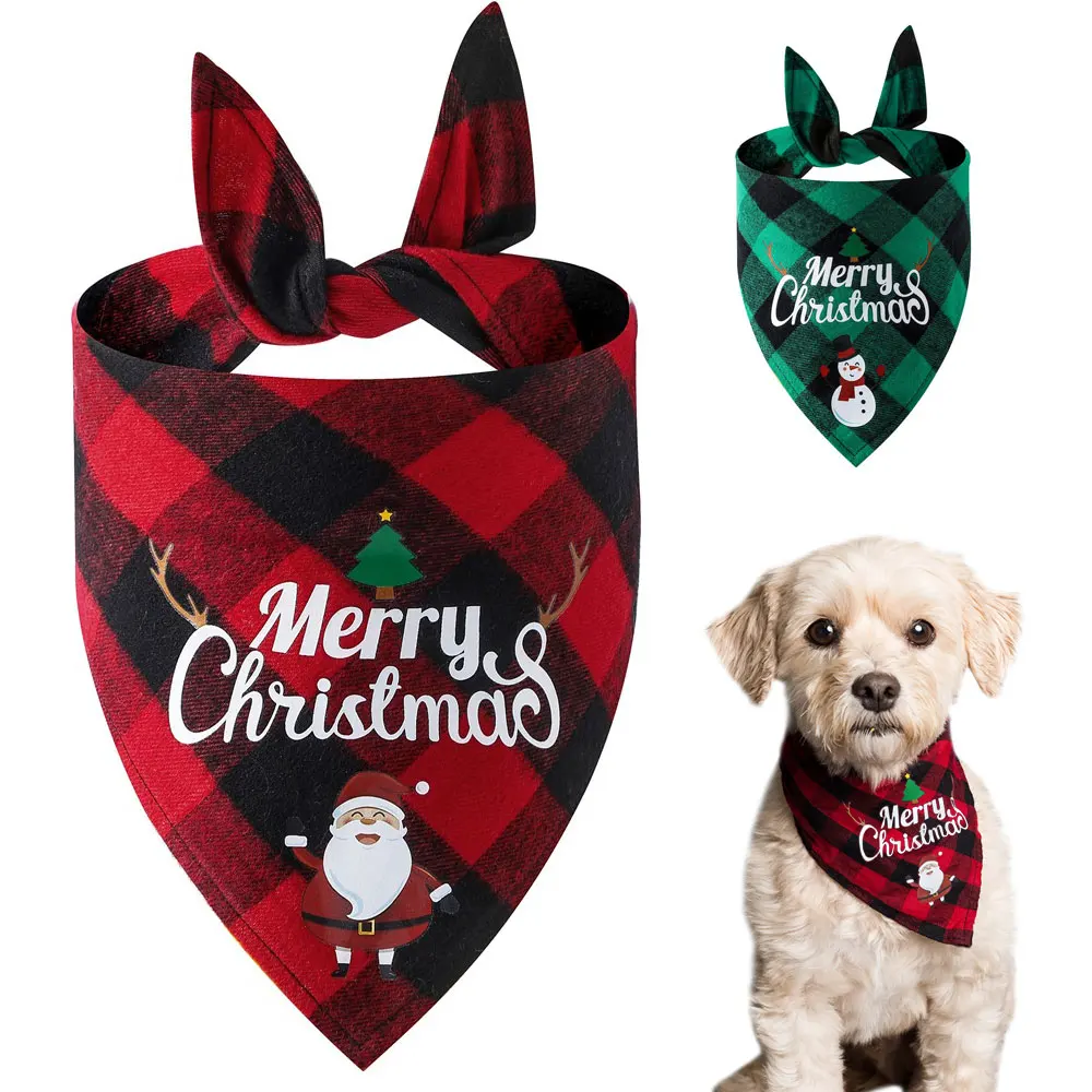 

Бандана для собак в клетку, мягкая хлопковая регулируемая, для собак и кошек, Рождественское украшение, аксессуары
