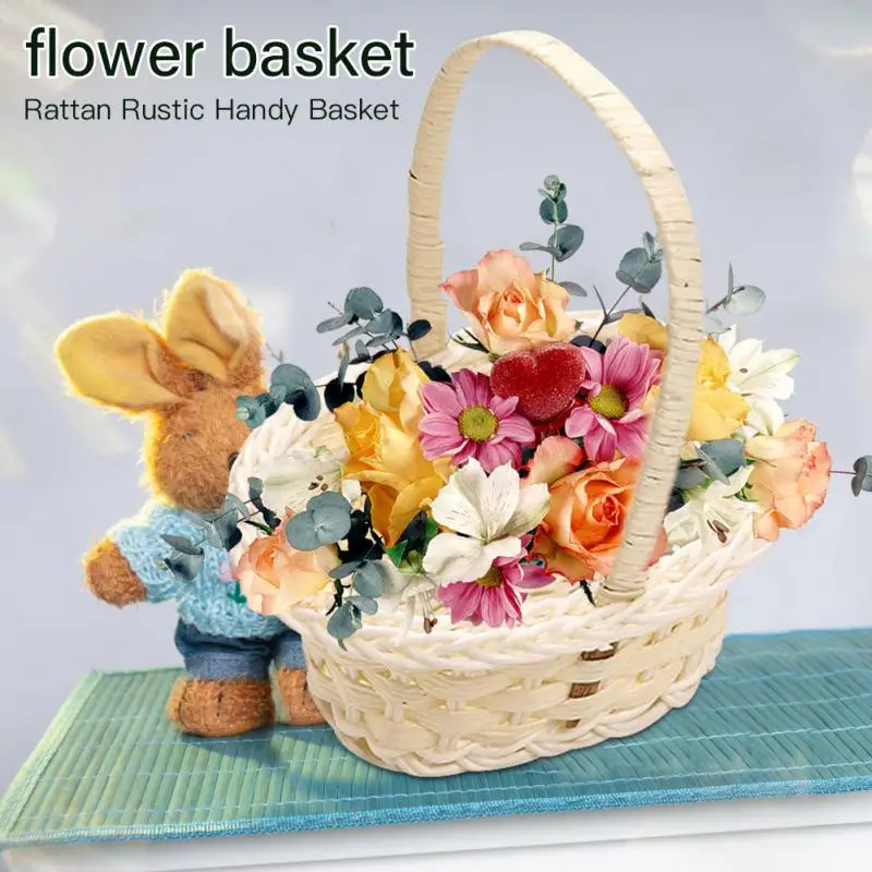 

Pastoral Style Cosmetics Organizer Plastic Rattan Wedding Party Candy Gift Packing Basketbasket Plastic Weaving Vegetable Fruit