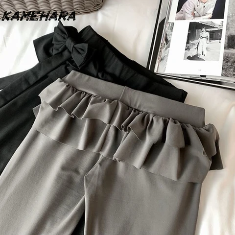 KAMEHARA японская мягкая юбка из двух частей с тортом для девочек, женские брюки в стиле Харадзюку Y2k, сексуальные облегающие слегка расклешенные широкие брюки