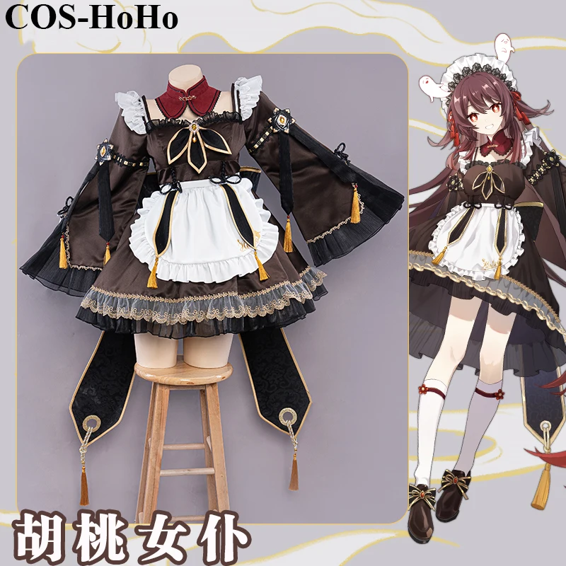 

Женское платье служанки COS-HoHo аниме Genshin Impact Hutao Hu Tao Lolita элегантный костюм для косплея из искусственной кожи женский наряд для Хэллоуина