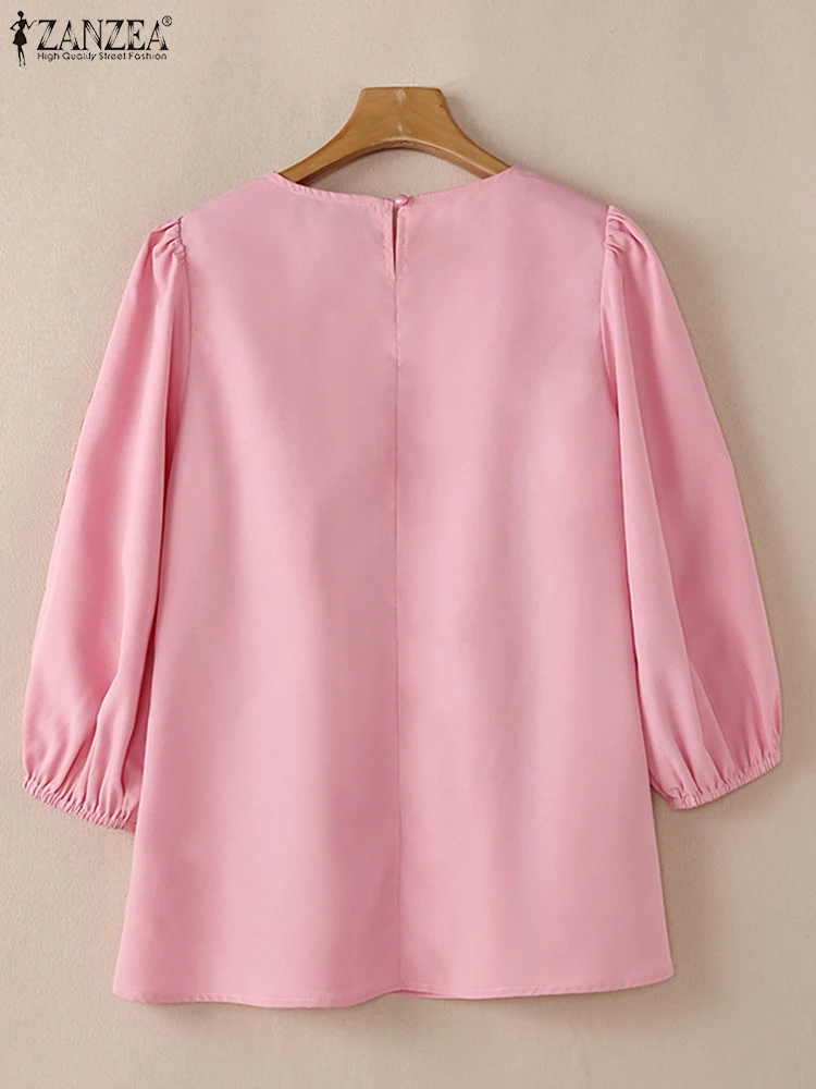 ZANZEA Блузки с пышными рукавами и круглым вырезом женские блузки кружевными