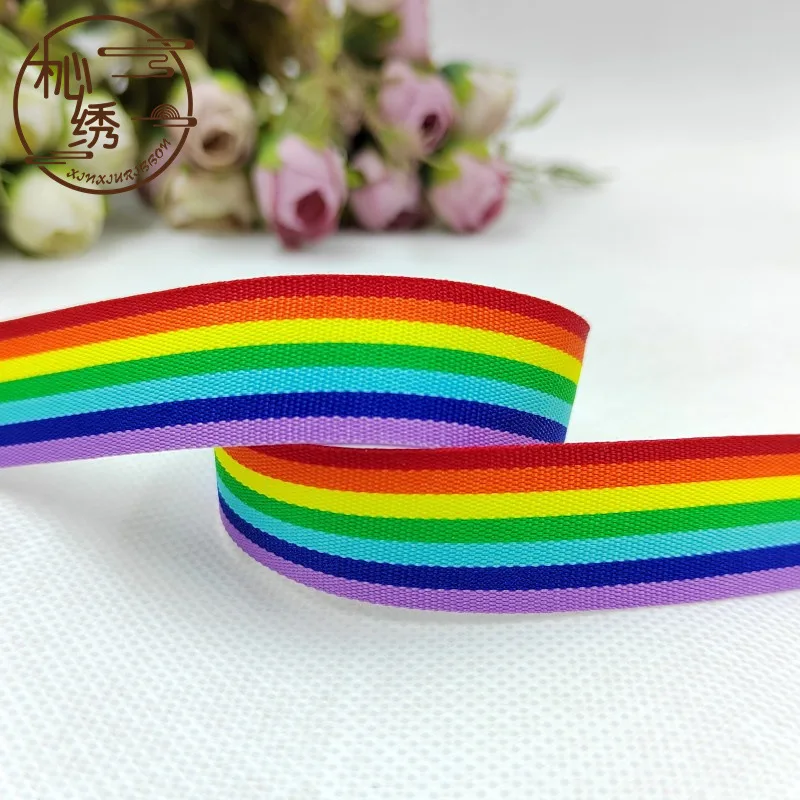 100 ярдов Полиэстеровая цветная Радужная лента в полоску для одежды обуви шляп