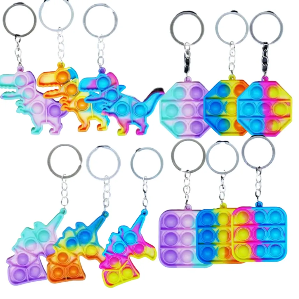 10PCS/Lots Silicone Keychain Push Its Bubble Party Gifts AntiStress Reliever Toy Adult Child Funny Anti Stress Reliver Key Ring