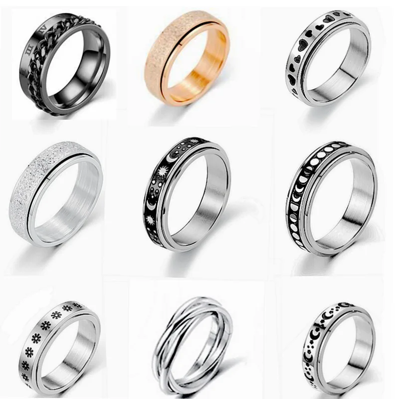 

Punk Spin Moon Decompress Anxiety Stainless Steel Ring Men Star Luxury Gothic Rings For Women Jewelry Wholesale Lots Bulk
