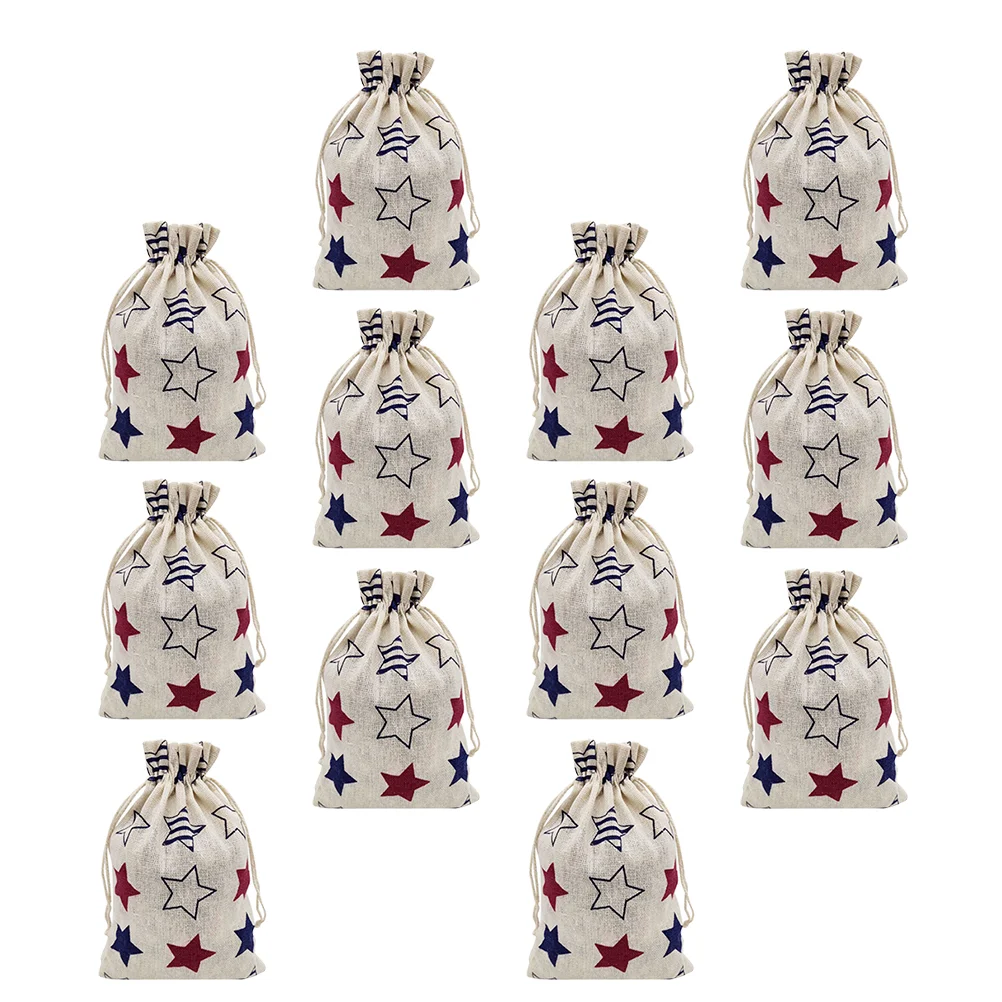 

12pcs Candy Bags 4th Of July Treat Bags Linen Pouches DIY Craft Bags Independence Day Gift Bag