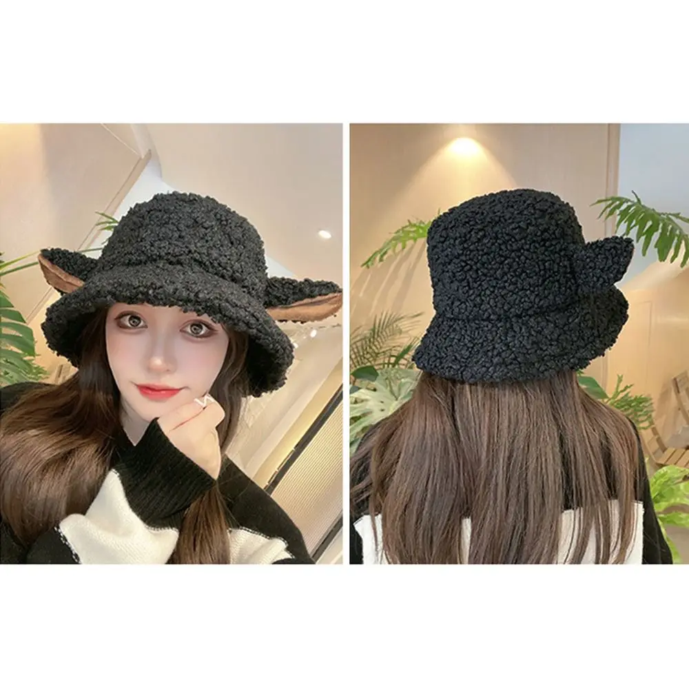 Панама из искусственного овечьего меха женская теплая зимняя шапка с ушками