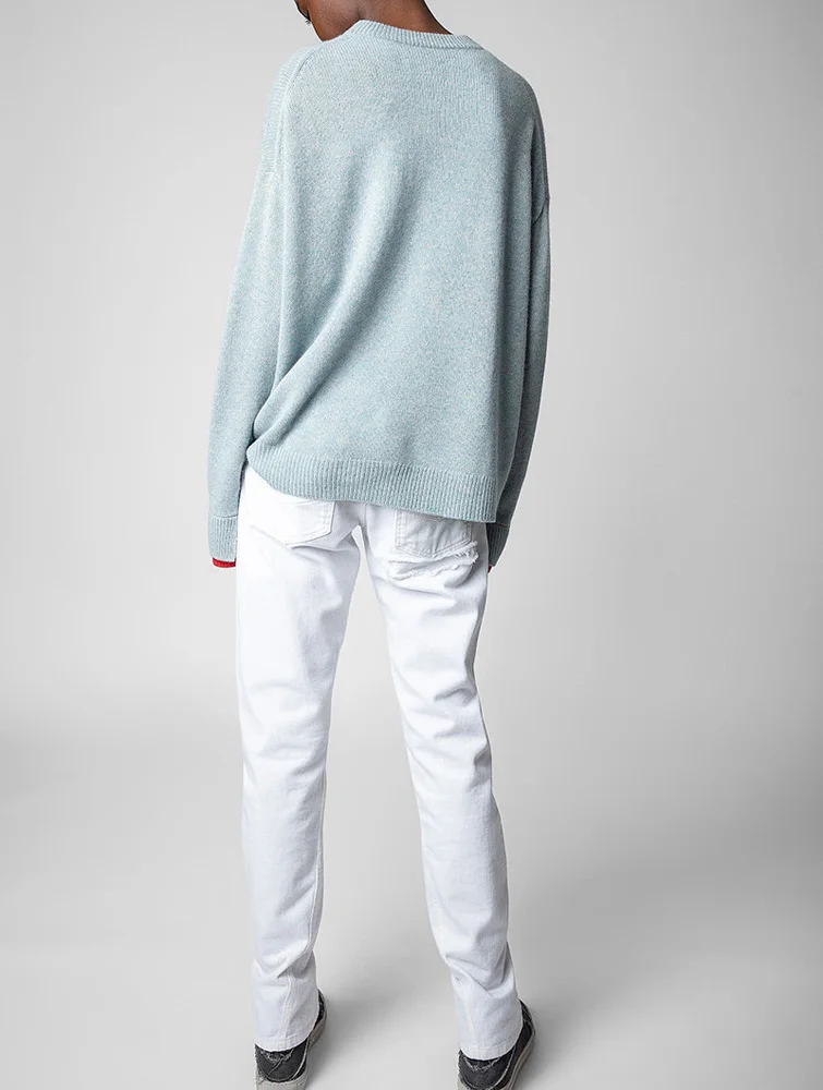 Женский кашемировый вязаный свитер с круглым вырезом и длинными рукавами