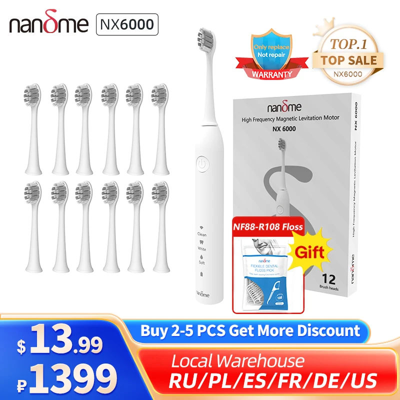 Code:【Nandme109】Nandme Nx6000 Smart Sonic Spazzolino Elettrico Ipx7 Ricaricabile Ultrasuoni Sbiancamento Dei Denti Spazzolino Da Denti Spazzolino Da D