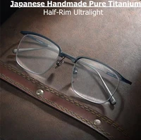 japanese handmade pure titanium glasses frame men business half rim prescription eyeglasses women ultralight optical eyewear