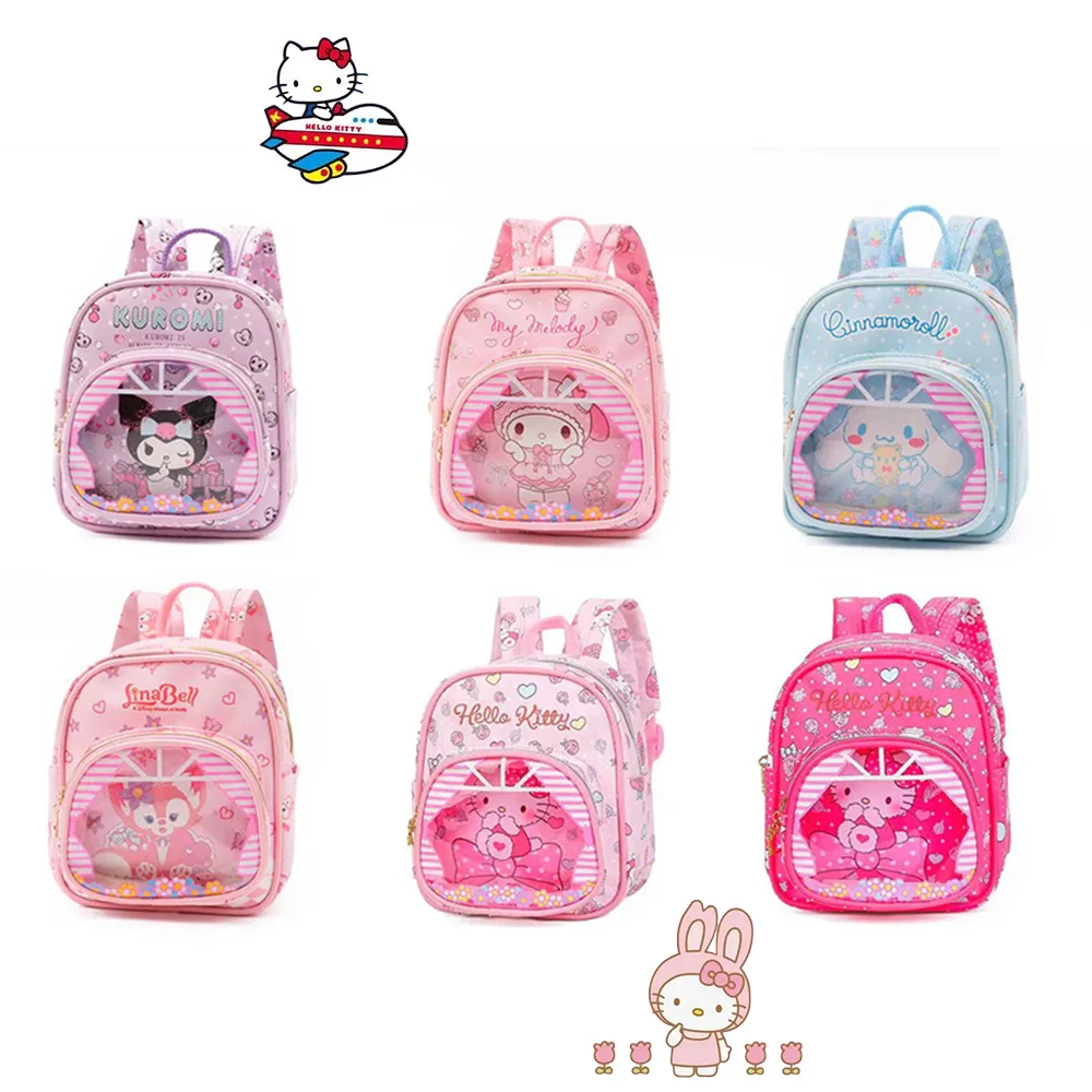 

22Cm Cinnamoroll Hello Kitty Children's Cartoon Backpack Leather Waterproof Outdoor Portable Mini Small School Bag Girls Gift
