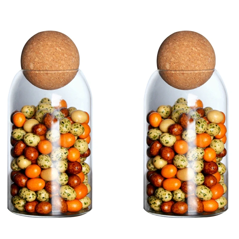 

2X 500ML Ball Cork Lead-Free Glass Jar With Lid Bottle Storage Tank Sealed Tea Cans Cereals Transparent Storage Jars