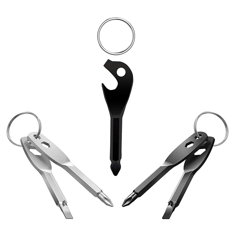 

3 Sets Pocket Keychain Screwdriver Bottle Opener 4-In-1 Multifunction Screwdriver Tool Sets