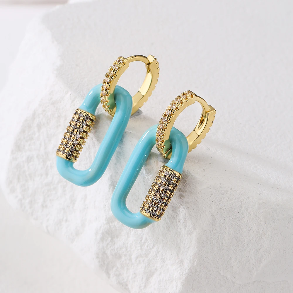 

Новинка 2022, модные красочные Эмалевые Серьги-Подвески эпоксидной формы для женщин и девушек, роскошные золотые серьги с фианитами класса АА...