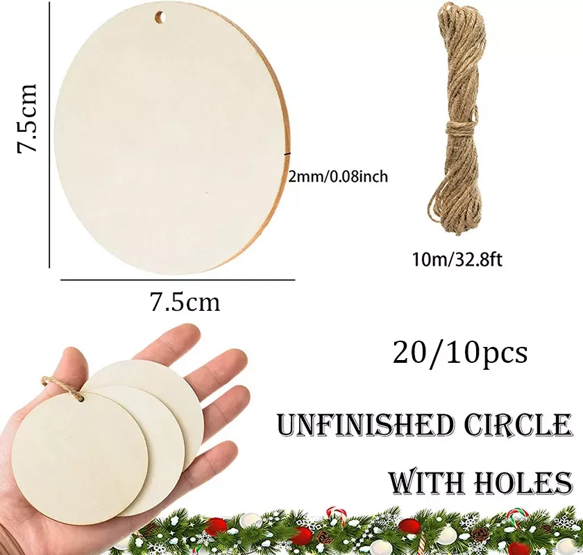 

New in Natural Wood Heart Slices Unfinished Predrilled Wooden Blank Heart Slices with Natural Twine for Christmas Wedding Decor