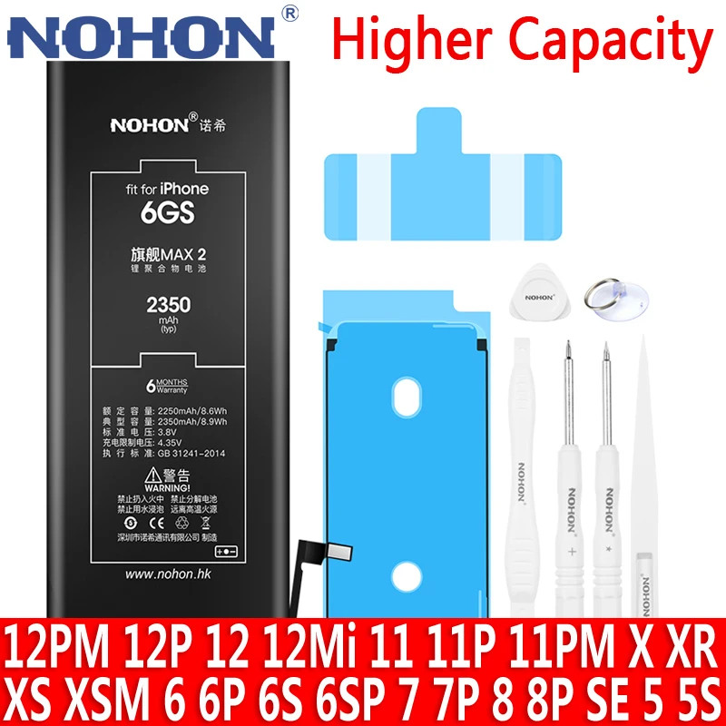  Аккумулятор NOHON для iPhone 6S 6 7 8 Plus X XR сменная батарея для iPhone 11 12 Pro XS MAX 12 Mini SE 2020 SE2 5S 5C 5 6Plus 7Plus сменный литий-полимерный батарея