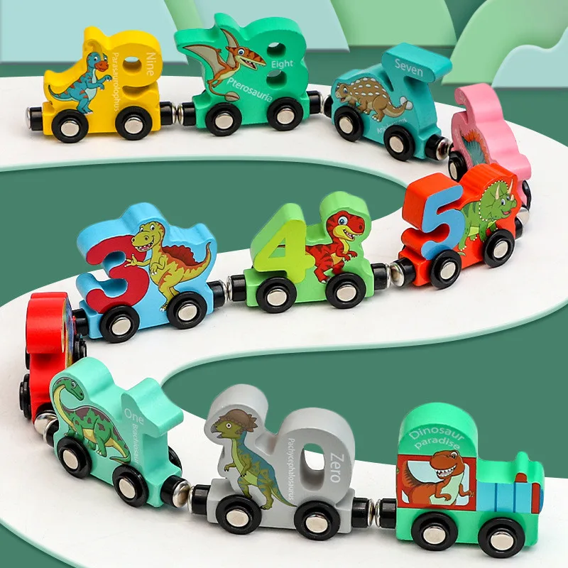 

Magnetic Number Train Wooden Toys Set Dinosaur Digital Transport Vehicle Puzzle Assembled Blocks Kids Montessori Educational Toy
