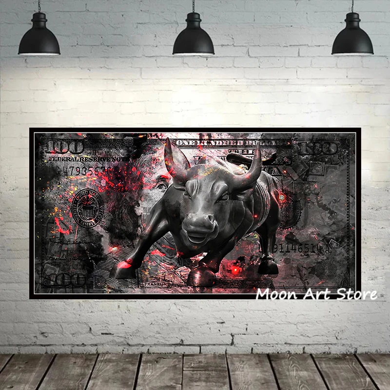 Финансы запас постер бык медведь доллар холст живопись большой размер HD печать