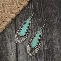 bohemian metal silver plated geometric oval drop earrings vintage statement cutout water drop faux stone drop earrings