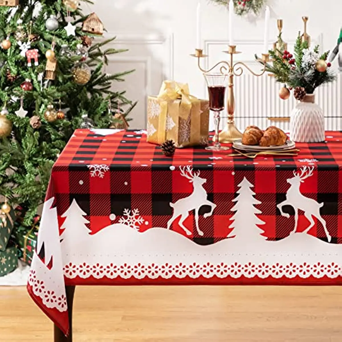 

Рождественское украшение в виде оленей и снежинок, продолговатая скатерть, Свадебный декор, декор для журнального столика, водонепроницаемая скатерть для обеденного стола