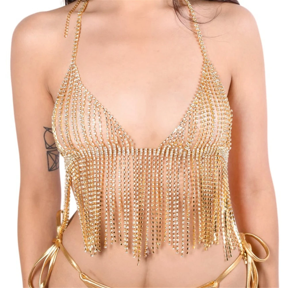 

Роскошное блестящее ожерелье для бюстгальтера Стразы цепочка для тела с кисточками для женщин сексуальные аксессуары для тела с кристалла...